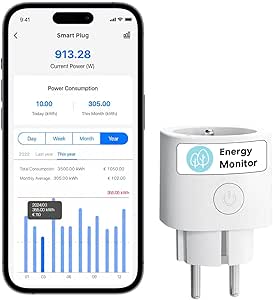 Meross Prise Connectée (Type E), 16A Prise WiFi Mini Compatible avec Alexa, Google Home et SmartThings, Prise Intelligente avec Mesure de Consommation d'Énergie pour Panneau Solaire Photovoltaïque