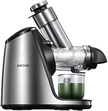 Juicer Machines with 3in Large Feed Chute, Aicook 200W Slow Masticating Juicer Extractor Easy to Clean. Reverse Function & Quiet Motor, Ceramic Auger, Ice Cream ACC & Recipes for Fruits and Vegtables