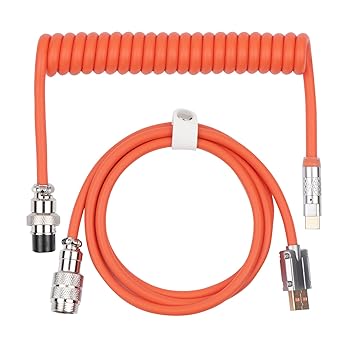 EPOMAKER Puff Aviator Coiled USB Cable, Type C Detachable Mechanical Gaming Keyboard Cable for Win/Mac/Gamers, Suitable for RT100/TH68 PRO/TH80 PRO/TH96/TH80 SE/CIDOO V65. etc(Puff Orange)