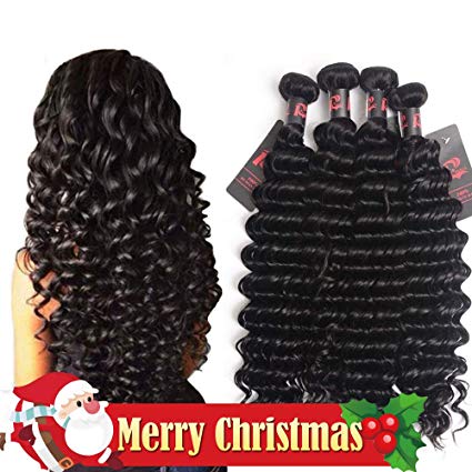 4 Bundles Brazilian Virgin Hair Deep Wave (24 26 28 30) 8A Remy Human Hair Brazilian Deep Curly Hair Resaca Unprocessed Deep Wave Hair Bundles Extensions Natural Color Weft Full Set