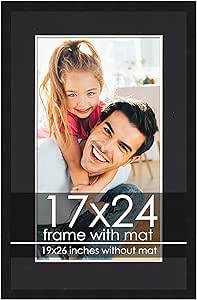 17x24 Frame with Mat - Black 19x26 Frame Wood Made to Display Print or Poster Measuring 17 x 24 Inches with Black Photo Mat