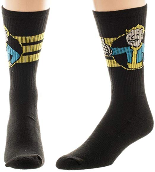 Fallout Vaultboy Mens' Crew Socks 1 Pair Black (10-13 sock, 6-12 shoe)