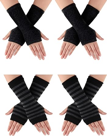 SATINIOR 4 Pairs Cashmere Feel Wrist Fingerless Gloves with Thumb Hole Unisex Cashmere Warm Gloves (Color Set 3)