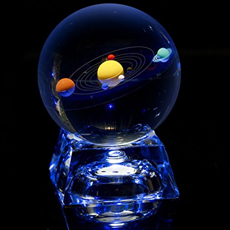 IFOLAINA Clear Solar System 80mm Crystal Ball With Stand (with cystal led light stand)