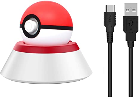 MoKo Charging Stand for Nintendo Switch Poke Ball Plus Controller, Charger Station Holder Charging Dock Mount with Charging Cable for Nintendo Switch Pokeball Plus Controller – Red   White