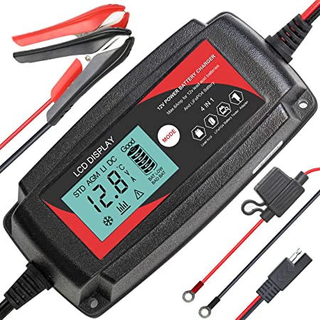 ECO-WORTHY 5Amp 12V Automatic Smart Battery Charger and Maintainer with LCD Display for Lead Acid and Lithium (LiFePO4) Battery