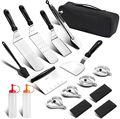Uarter Griddle Accessories Kit for Blackstone and Camp Chef - 17PCS Thicker Flat Top Grill Accessories with Spatulas & Griddle Scraper & Carry Bag Flattop Griddle Utensils Tools for BBQ Teppanyaki