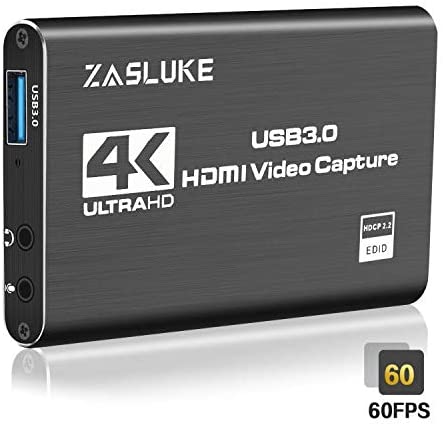 ZasLuke 4K HDMI Game Capture Card,USB 3.0 HDMI Video Capture Device with HDMI Loop-Out 1080P 60FPS Live Streaming Game Recorder Device for Windows Linux OS X System/PS4/Nintendo Switch and More