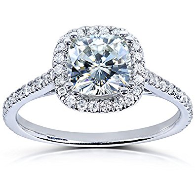 Cushion-cut Moissanite Engagement Ring with Diamond 1 1/3 CTW 14k White Gold