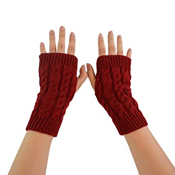 elegantstunning Fingerless Knitted Gloves with Thumb Hole Women Men Winter Fashion Solid Crochet