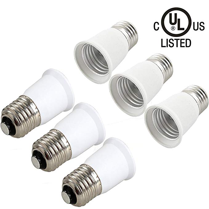 (Pack-6)SpiritLED E26 to E26 Socket Extender,E26/E27 to E26/E27 Lamp Holder Adapter (White Color-6pcs /Pack)