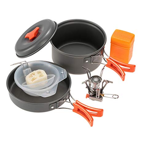 TOMSHOO Outdoor Camping Hiking Cookware with Mini Camping Piezoelectric Ignition Stove Backpacking Cooking Picnic Pot Stove Set