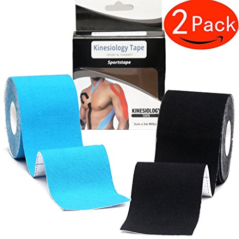 Kinesiology Tape Muscle Tape Athletic Tapes for Knee, Shoulder, Ankle & More, Pain Relief ---Waterproof & Latex-Free & for muscle pain and sports injuries(black &blue) By HHSJDW