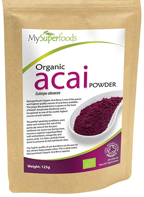 Organic Acai Berry Powder (125 grams) | MySuperFoods | Certified Organic | High In Antioxidants | Rich in Fibre, Protein, Iron and Nutrients | Harvested by Hand | Perfect for Desserts