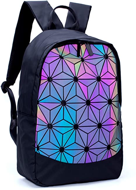 Geometric Backpack Women Luminous Holographic Backpacks Reflective Shoulder Bag Lumikay Bag Fashion Daypack A4