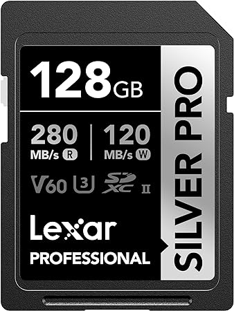 Lexar Professional 128GB Silver PRO SDXC UHS-II Memory Card, C10, U3, V60, Full-HD & 4K Video, Up to 280MB/s Read, for Professional Photographer, Videographer, Enthusiast (LSDSIPR128G-BNNNU)