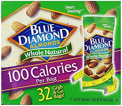 Blue Diamond Almonds 100 Calories Per Bag - 32 Grab and Go Bags,.625 Oz (Individual),20 Oz (net Weight)