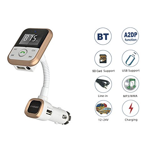 GT ROAD GT-BT67 Bluetooth Car Music Adapter and FM Transmitter, LED Display, Excellent Sound, Noise Reduction Technology, Fast Pairing, USB Charging, Smartphone Compatible, Hands-Free Calls