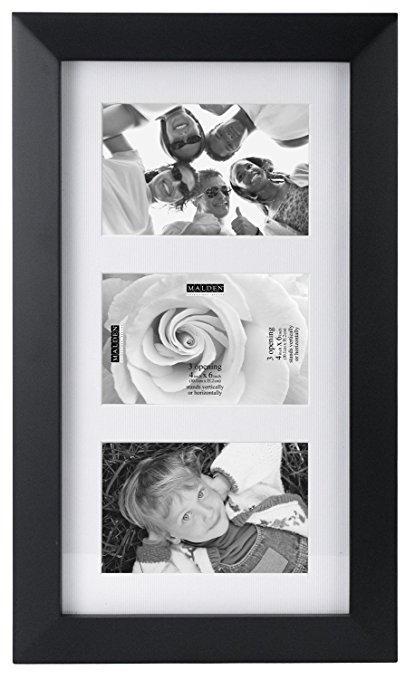 Malden International Designs Berkeley Matted Black Wood Collage Picture Frame, 3 Option, 3-4x6, Black