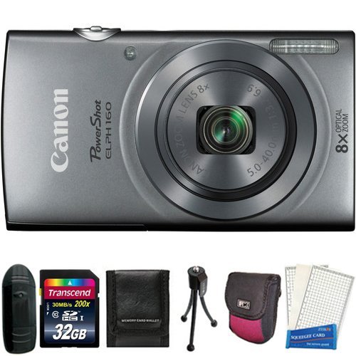 Canon PowerShot ELPH 160 200MP Digital Camera Silver  32GB Card  Reader  Case  Accessory Bundle
