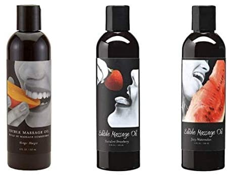 Edible Oil Massage - By Earthly Body - Variety Bundle - Mango/Strawberry/Watermelon - 2 OZ. Each (3)