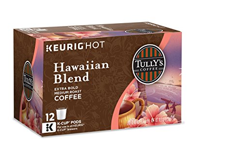 Tully's Coffee Keurig Single-Serve K-Cup Pods, Hawaiian Blend Medium Roast Coffee, 72 Count (6 Boxes of 12 Pods)