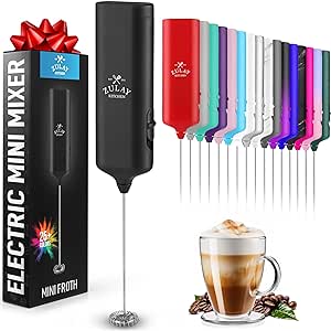 Powerful Mini Froth Milk Frother Wand - Electric Hand Mixer - Portable Frother Handheld for Coffee - Drink Mixer for Lattes, Cappuccino, Matcha, Hot Chocolate, Creamer - Black