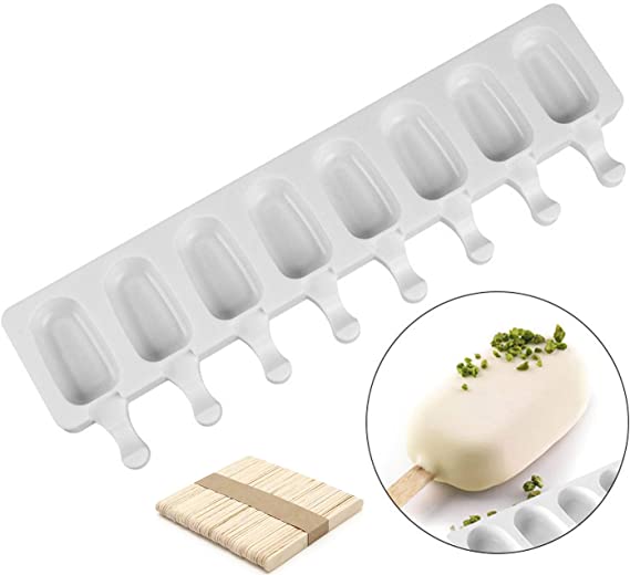 Joho Baking Mini Ice Cream Molds,Silicone Popsicle Molds Cake,Cakesicle Mold for DIY Ice Cream,Oval,8-Cavity