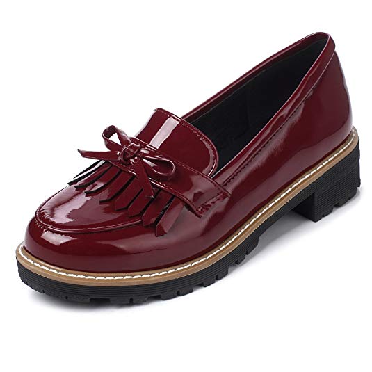 Ifantasy Women’s Penny Loafers Flat Low Heel Bow Tassel Patent Leather Slip On Shoes