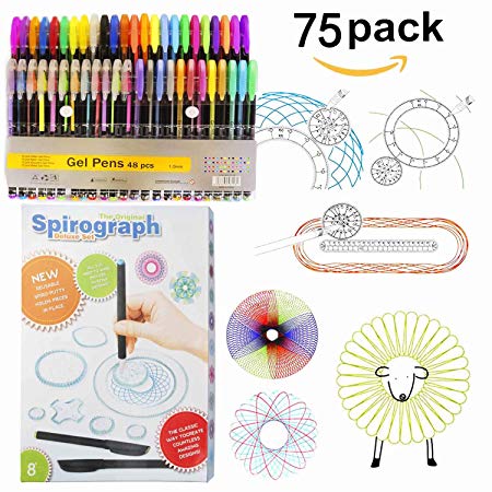 Linktor Drawing Gear Art with 48 Colored Pens Set, Drawing Aid Art Design Training Kit for Kids Art Enlightenment