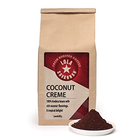 Lola Savannah Coconut Crème Ground Coffee - Flavored Arabica Coffee with Creamy Coconut Taste | Caffeinated | 2lb Bag
