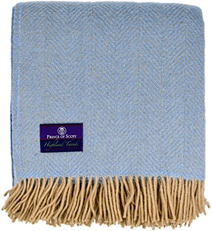 Prince of Scots Highland Tweed Herringbone 100% Pure New Wool Throw ~ Peconic Blue ~