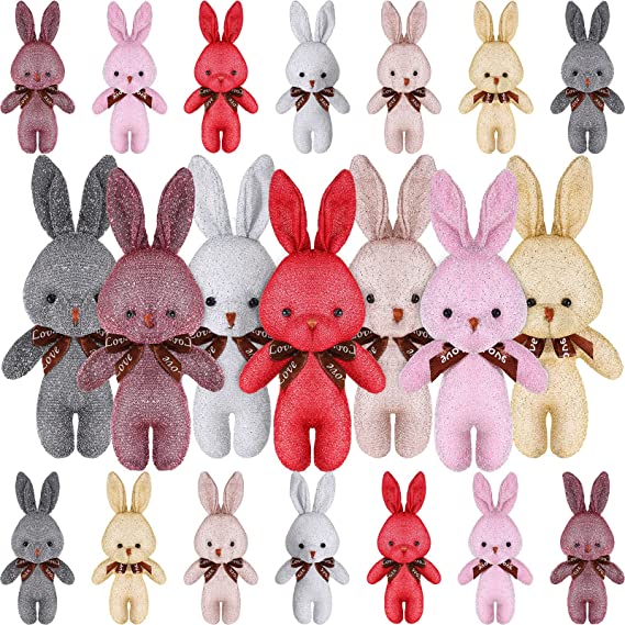 21 Pieces Easter Mini Colored Plush Bunny 6.3 Inch 7 Colors Soft Tiny Bunny Toys Small Rabbit Doll Cute Easter Party Decorations (Glitter Style)