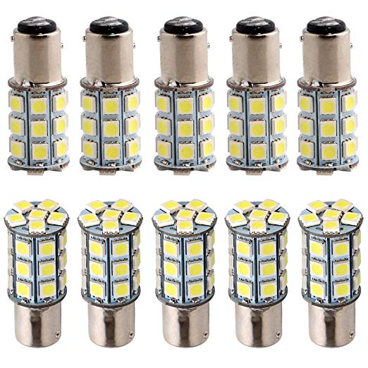 Everbrightt 10-Pack White S25 5050 1157 27SMD LED Replacement Bulb For RV Camper SUV MPV Car Turn Tail Signal Bulb Brake Light Lamp Backup Lamps Bulbs High LUMS (DC-12V)
