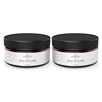 [2 Pack] Anjou Body Scrub Arabica Coffee Scrub (2 x 8oz, Natural Exfoliator & Cellulite Treatment, Skin Moisturizer & Tan Remover, Great for Varicose Veins treatment)