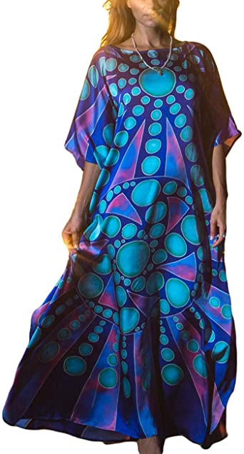 Bsubseach Women Bathing Suit Cover Up Ethnic Print Kaftan Beach Maxi Dresses