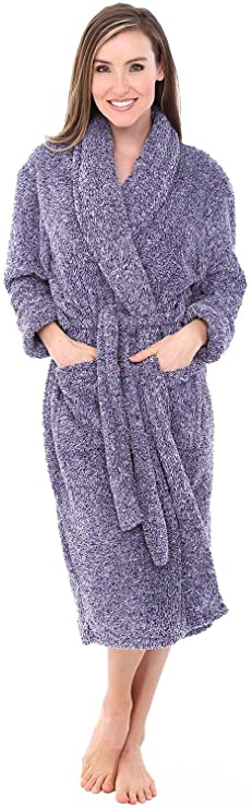 Alexander Del Rossa Women's Plush Fleece Robe, Warm Long Hair Shaggy Bathrobe