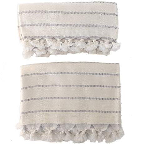 The Loomia Turkish Hand Towel (Set of 2) Deniz Handwoven Series (Bamboo Cotton, Size 19" X 35", Cream)