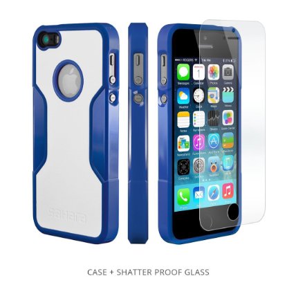 iPhone SE Case for iPhone 5s 5 SE Blue White SaharaCase Protective Kit Bundled with Tempered Glass Screen Protector Slim Fit Rugged Protection Shockproof Bumper Hard Back