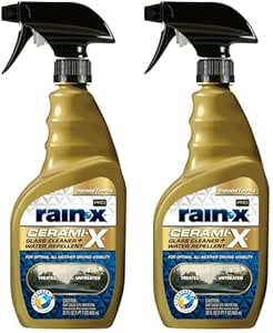 Rain-X 630177SRP Cerami-X Glass Cleaner   Water Repellent, 23oz - Improved Haze-Free Formula for Enhanced Streak Free Clarity, Driving Visibility and Lasting Repellency (Pack of 2)