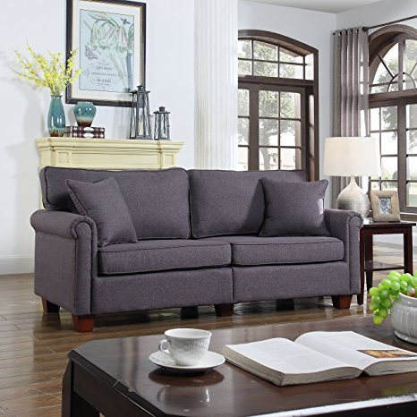 Classic 73-inch Love Seat Living Room Linen Fabric Sofa (Dark Grey)