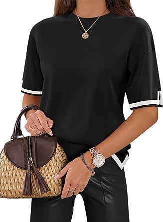 Zeagoo Womens Knit Short Sleeve Tops Summer Pullover Blouse Basic Casual Shirt