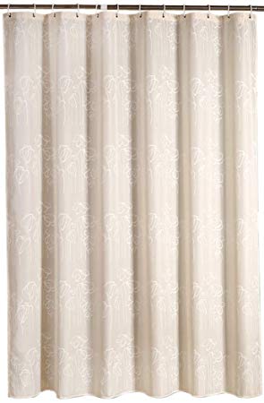 Stall Shower Curtain for Bathroom Water Repellent Fabric Mildew Resistant Washable Cloth (Hotel Quality, Eco Friendly, Heavy Weight Hem) with White Plastic Hooks (48" x 72", Beige White)