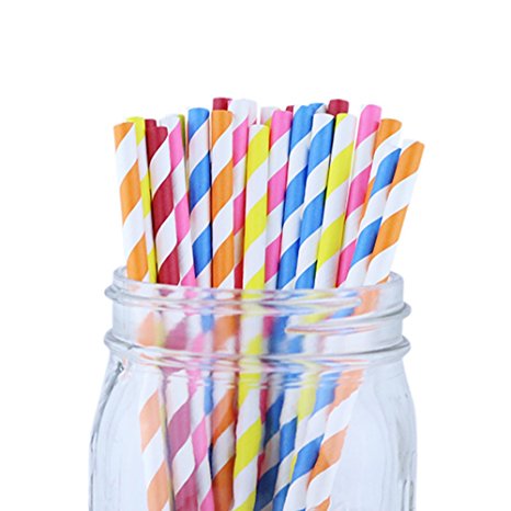 Just Artifacts - Decorative Paper Straws 100pcs - Striped Pattern - Assorted Colors - Click For More Colors! Paper Straws and Décor for Birthdays, Weddings, Baby Showers and Life Celebrations!