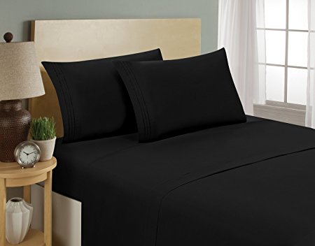Luxurious Sheets Set 1800 3-Line Collection Brushed Microfiber Deep Pocket - High Quality Super Soft and Comfortable Hotel Collection Sheets by Bellerose(Full,Black)