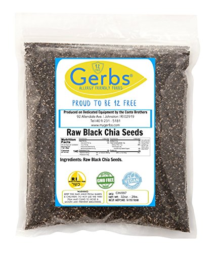 Raw Black Chia Seed, 1 LB. (re-closeable pouch) by Gerbs – Top 12 Food Allergy Free & NON GMO - Vegan & Kosher - Premium Quality Grown in Canada