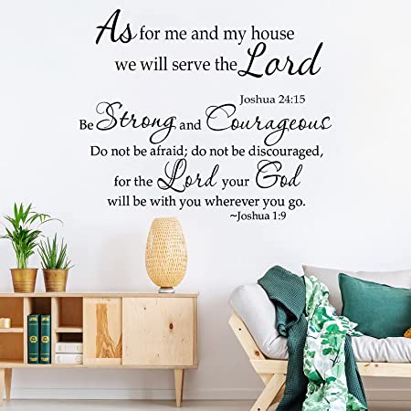 Zonon 2 Sheets Bible Vinyl Wall Decals Bible Vinyl Stickers Scripture Wall Decal Black Inspirational Quotes Vinyl Decals As for Me and My House, We Will Serve The Lord Wall Sticker Quotes