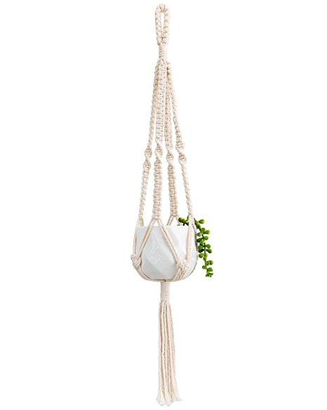 Mkono Small Macrame Hanging Planter with Ceramic Plant Pot 25 Inch