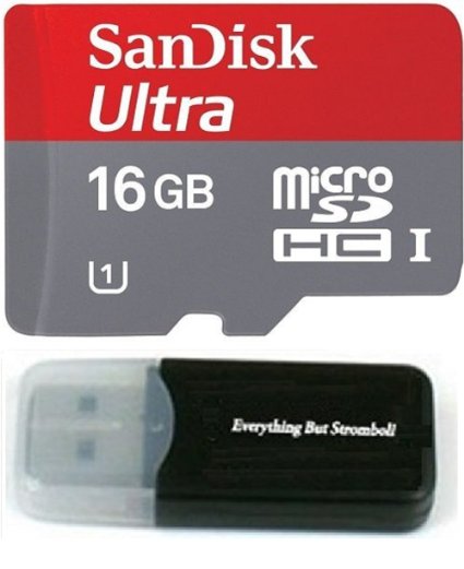 Sandisk Ultra micro SDHC Micro SD UHS-1 TF Memory Card 16GB 16G Class 10 for Samsung GALAXY S5 w Everything But Stromboli Memory Card Reader