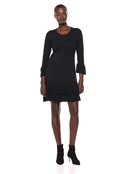 Nine West Women's Bell Sleeve Sweater Dress with Ruffle Hem